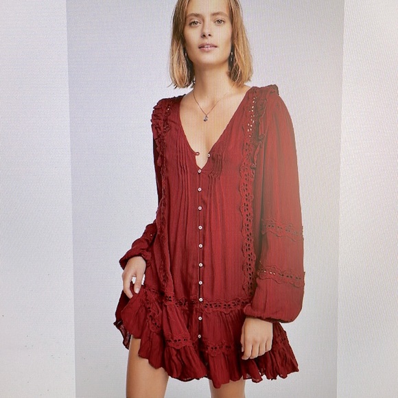 Free people Snow Angle Mini Burgundy Dress Size Small - Picture 2 of 11